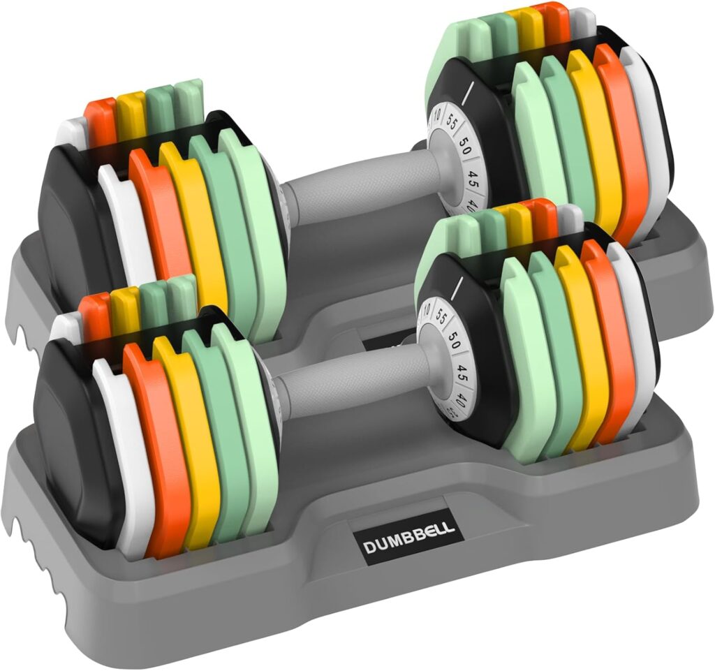 25/55 lbs Pair Adjustable Dumbbell, Fast Adjust Dumbbell Weight for Exercises Pair Dumbbells for Men and Women in Home Gym Workout Equipment