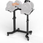 Uboway Adjustable Dumbbell Stand- Dumbbell Rack with 4 Level Height Adjustment, Weight Stand for Dumbbells with Tablet Holder and Wheels, Hand Weight Rack for Adjustable Dumbbell Set, Home Gym Fitness（Bonus Foot Pads）