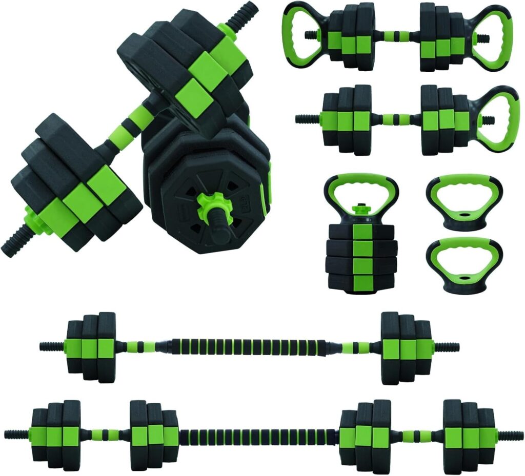 Adjustable Dumbbell Set, 4 in 1 Free Weights Dumbbells Set with Connector, Barbell Weight Set Used As Kettlebells, Barbell, Push Up Stand, Fitness Exercise for Home Gym Suitable Men/Women