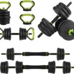 Adjustable Dumbbell Set, 66Lbs Free Weights Set with Connector, 4 In 1 Weight Set Used As Barbell, Kettlebells, Push Up Stand, Fitness Exercise Equipment for Home Gym Suitable Men/Women