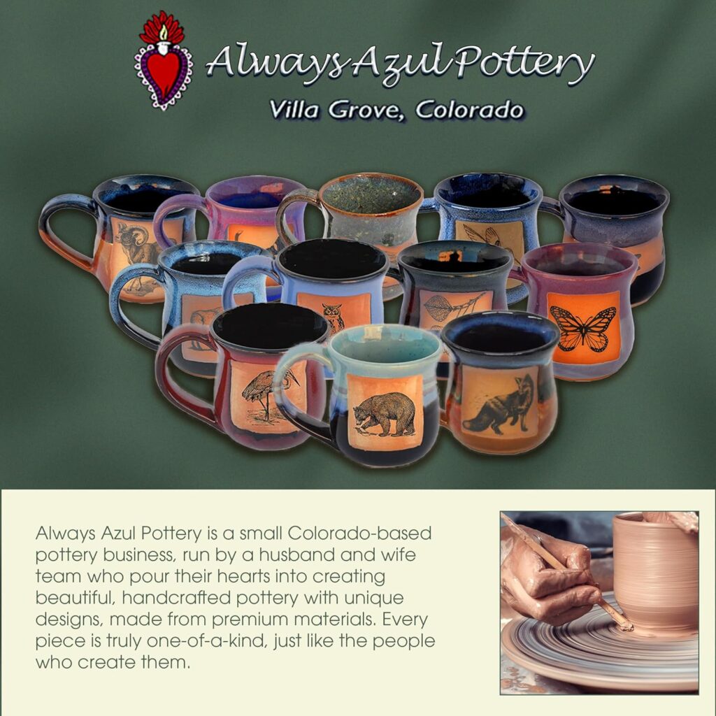 ALWAYS AZUL POTTERY Bison Stampede Mug in Azulscape Glaze – Handmade Ceramic Coffee Mug – Stylish and Unique Handcrafted Artistic Drinkware – Polished Clay Cups, Great for Coffee, Tea, and Art Lovers