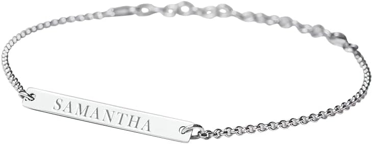PicturesOnGold.com Dainty Thin Name Bar Bracelet w/Chain Extender