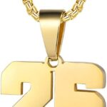 Number Necklaces Personalized Necklaces 18K Gold Plated Initial Number Pendant Stainless Steel Chain Sports Necklaces for Men Women