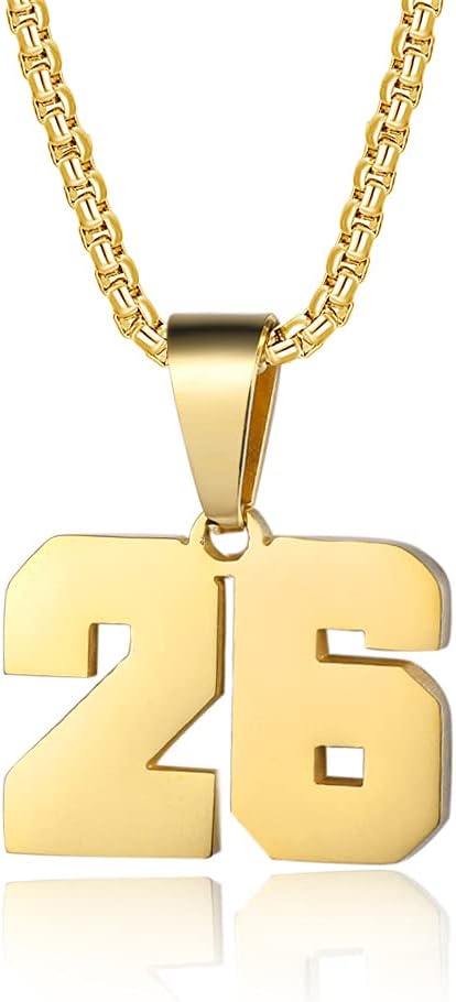 Number Necklaces Personalized Necklaces 18K Gold Plated Initial Number Pendant Stainless Steel Chain Sports Necklaces for Men Women