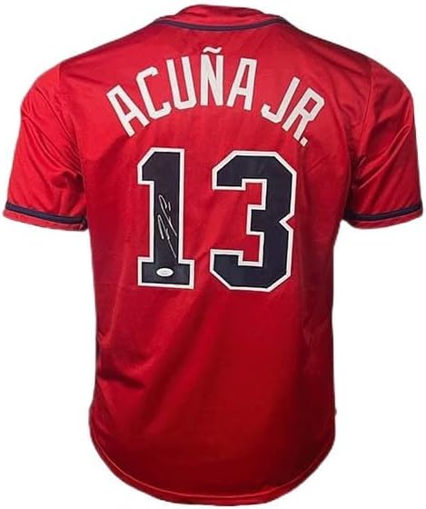 Ronald Acuna Jr. Autographed Red Baseball Jersey JSA