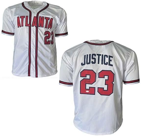 David Justice Autographed Signed Atlanta White Baseball Jersey (JSA)