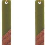 Retro Wooden Resin Geometric Bar Drop Dangle Earrings Two Tone Handmade Natural Wood for Women Lightweight Bohemian Statement Jewelry