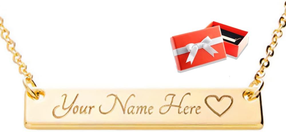 Petite Boutique Customizable Your Name Bar Necklace Personalized Mothers Day Gift Custom Jewelry 16K Plated Aniversary bridesmaid Gift for Women Gold Silver Rose Gold