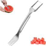Kruggo 2-in-1 Stainless Steel Fruit Cutter, 2024 New Watermelon Fork Slicer Cutter Slicer Tool, Dual Head Fruit Forks Slicer Knife for Home Kitchen Gadget (1 Pcs)