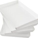 US Acrylic White Plastic Serving Trays (Set of 4) 15” x 10” | Large Unbreakable Reusable Rectangular Party Platters | Serve Appetizers, Fruit, Veggies, & Desserts | BPA-Free & Made in USA