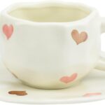 Koythin Ceramic Coffee Mug with Saucer Set, Cute Love Cup Unique for Office and Home, 10 oz/300 ml for Latte Tea Milk