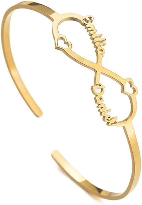 JINMA Personalized Infinity Name Bracelet – Custom Engraved Bangle with 1-6 Names, Adjustable Open Cuff Bracelet for Women, Gold/Silver/Rose Gold Jewelry