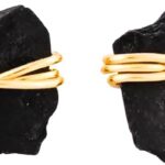 Gempires Wire Wrapped Raw Gemstone Stud Earrings for Women 14k Gold Plated Handmade Crystal Jewelry Hypoallergenic Minimal Natural Stone Earrings Gift