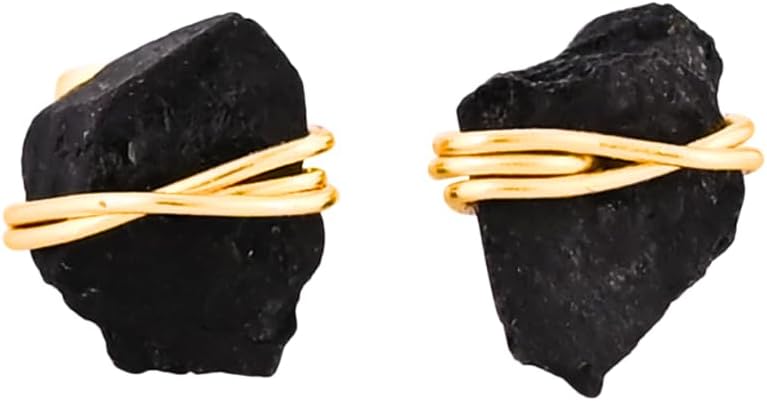Gempires Wire Wrapped Raw Gemstone Stud Earrings for Women 14k Gold Plated Handmade Crystal Jewelry Hypoallergenic Minimal Natural Stone Earrings Gift