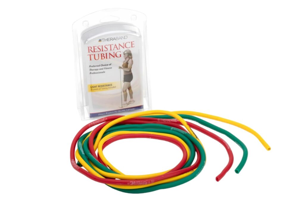 THERABAND Resistance Tubes, Begginer Set, Yellow, Red, and Green, 5 ft Latex Tubing, Home or Clinic Use, Cut-to-Fit, Color-Coded Resistance Bands for Upper & Lower Body Workouts