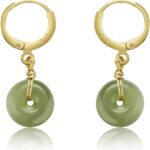 Natural Jade Earrings Hetian Jade Vintage Donut Handmade Earrings for Women Dangle Hook Earrings Minimalist Drop Earrings Lucky Jewelry Gift for Mom (925 Sterling Silver with Gold Plated)