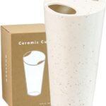 Unique Ceramic Coffee Cup, 18oz Handcraft Built-In-one Lid Coffee Tea Mug, Speckle white