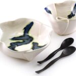 Aurora Collection Salad and Soup Bowl Set in Blue/White, Handmade Pottery