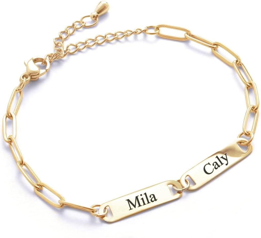 MignonandMignon Custom Multiple Name Charm Bracelet Personalized Engraved Jewelry, Friendship Gift for Women or Mom, Couples Bracelet, Birthday Gift for Her – P-1BR-W