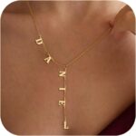 Lariat Name Necklace for Women, Personalized 18K Gold Long Y-Shaped Necklace Pendant with Letter Initial Family Choker Mother’s Day Jewelry Mom Gift