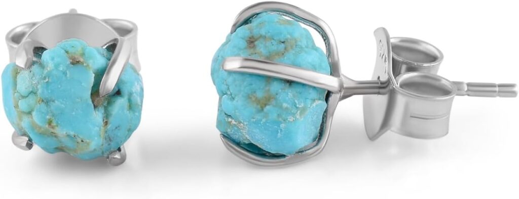 Raw Gemstone Rough Silver Stud Earrings