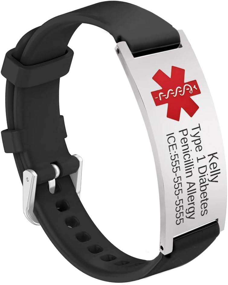 Custom Engraving Medical Alert Bracelet for Women,Personalized Seniors’ Silicone Allergy Alert Information Bracelet