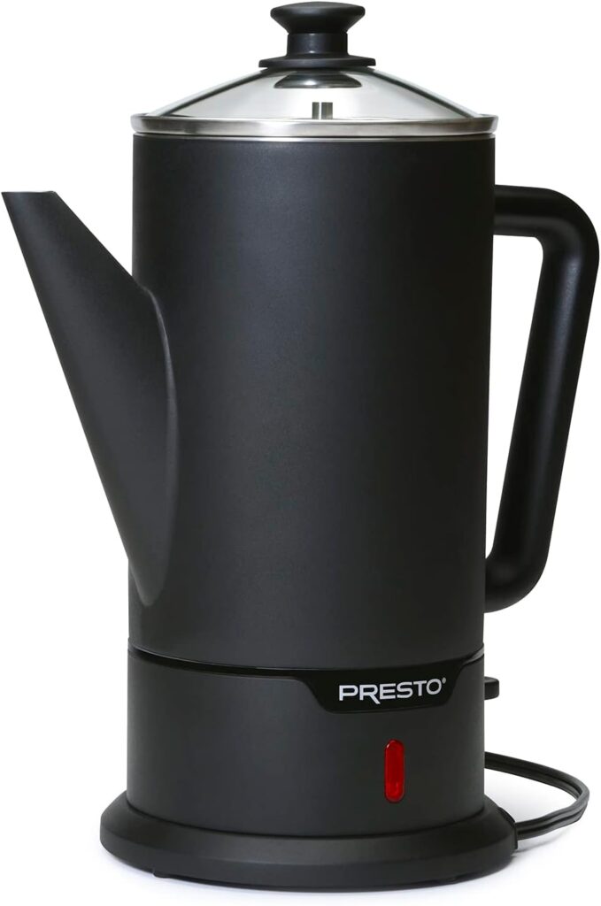 Presto 02815 12-Cup Cordless Coffee Percolator – Stainless Steel, Modern Design, Easy Pour Spout, Stay-Cool Handle, Matte-Black