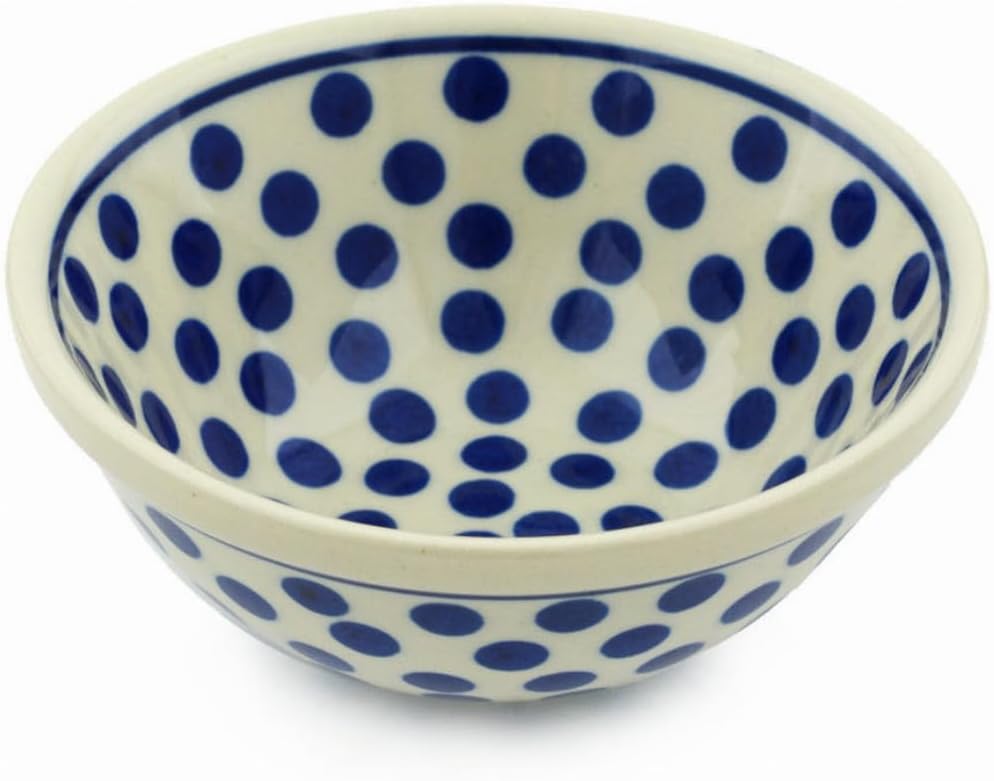 Authentic Polish Pottery Bowl 5-inch in Polka Dot Delight Design Handmade in Bolesławiec Poland by Ceramika Artystyczna + Certificate of Authenticity