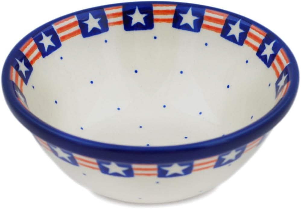 Authentic Polish Pottery Bowl 5-inch in Grand Old Flag Design Handmade in Bolesławiec Poland by Ceramika Artystyczna + Certificate of Authenticity