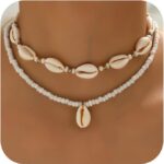 Nackiy Handmade Sea Shell Necklace for Women Summer Adjustable Natural Shell Collar Necklace (Beige Braided Rope)