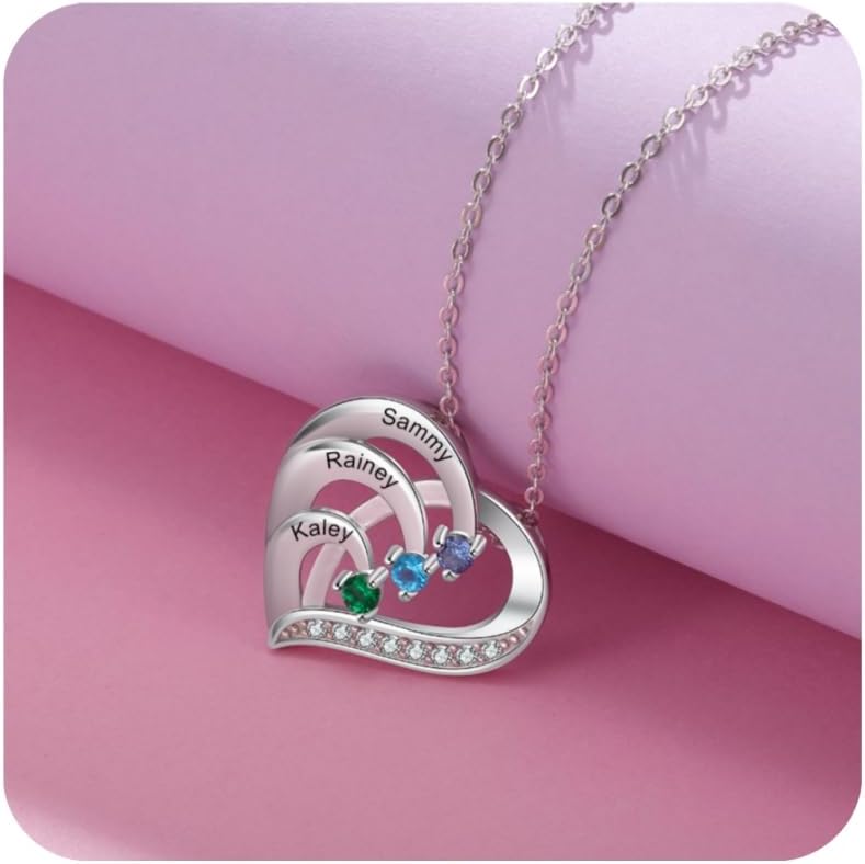 Lam Hub Fong Personalized Name Necklace with Birthstone – Custom Jewelry for Women, Mother’s Day Gifts, Mom & Daughter Necklace, Engraved Heart Charm, Mother’s Keepsake Gift, Perfect for Wife or Her