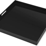 20×20 inches Oversized Black Acrylic Ottoman Tray Extra Large Decorative Tray Spill-Proof Serving Trays with Handles King-Size Safe Edge Organizer for Coffee Table Countertop Breakfast