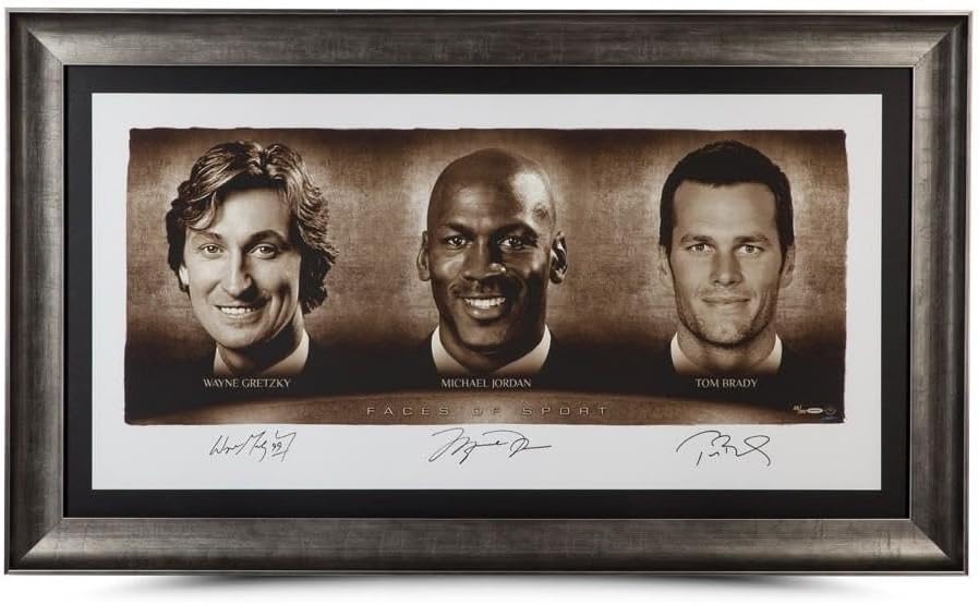 Topps Michael Jordan Gretzky Tom Brady Autographed 24X48 Framed Lithograph #/100 Uda – Autographed Nfl Art