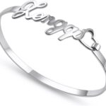 Personalized Name Bangle Bracelets with Love Heart 925 Sterling Silver Girls Custom Made with Any Names