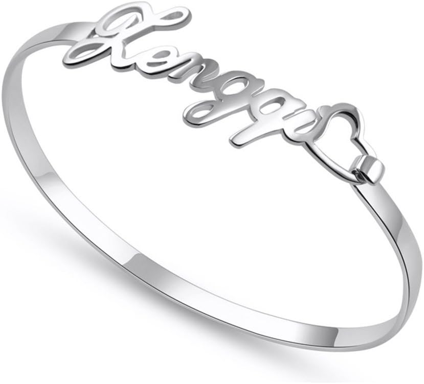 Personalized Name Bangle Bracelets with Love Heart 925 Sterling Silver Girls Custom Made with Any Names