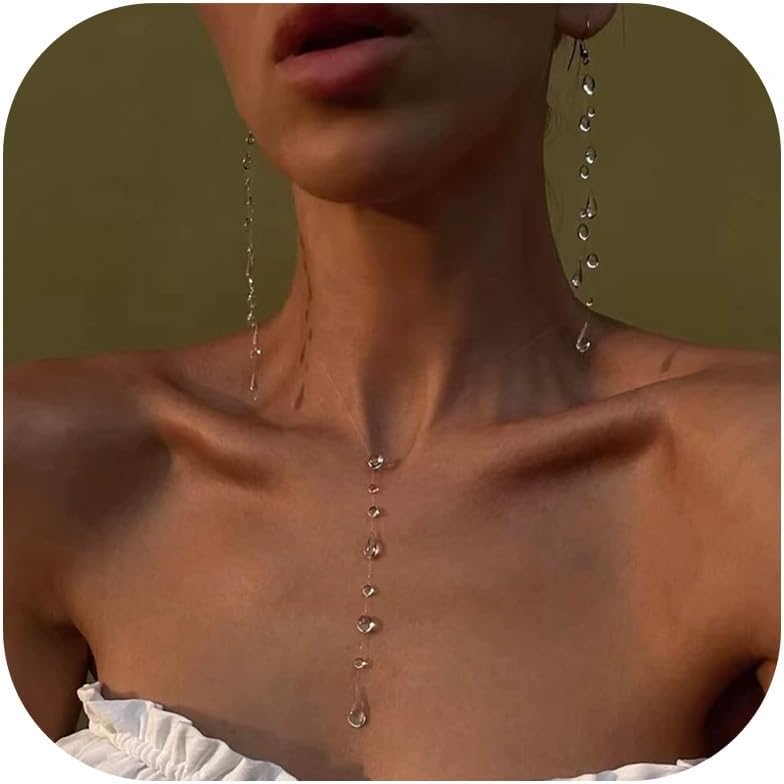 Dew Drop Necklace Long Necklace Choker Necklaces for Women Thin Rope Necklaces for Women Handmade Dew Jewelry Christmas Stocking Stuffers