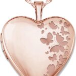 PicturesOnGold.com Personalized Heart Shaped Butterflies Photo Locket Necklace – 3/4 inch x 3/4 inch – Includes 18 inch Chain – Custom Engraved Picture Locket Necklace for Women
