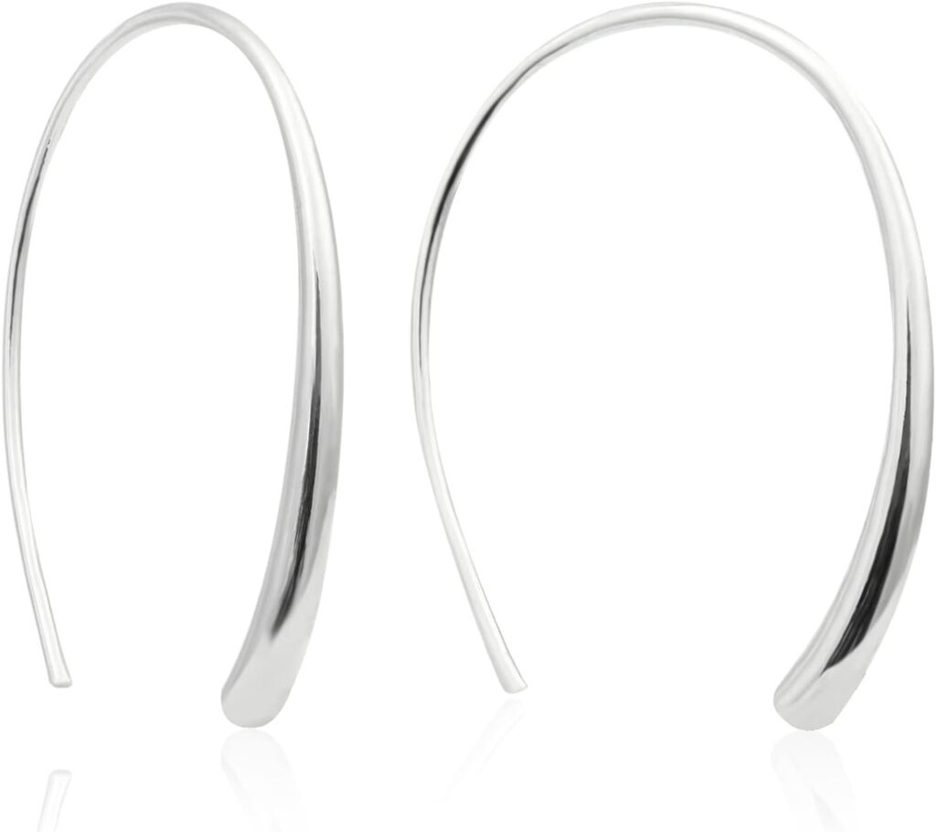 Handmade Pull Through Earrings 925 Sterling Silver Hypoallergenic Hoop Threader Drop Dangle Earrings for Women Trendy Fashion- Silver & Gold