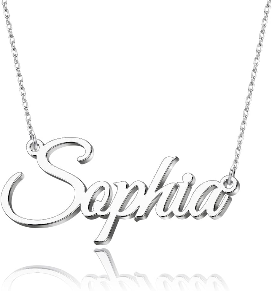 Name Necklace Personalized, Custom Made Nameplate Necklace Dainty Sterling Silver Gift for Mother Girlfriend
