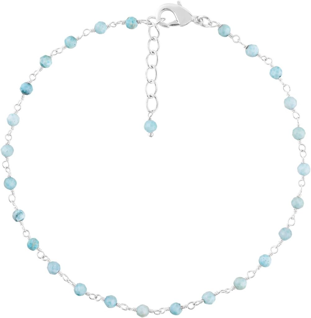 Yanara Gemstone Anklet for Women Dainty Boho Summer Beach Jewelry for Girls Handmade Rosary Charm Ankle Bracelets for her 9+1.5 inch Gifts For Her