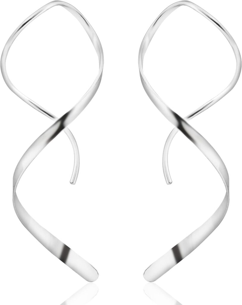 Handmade Spiral Threader Earrings Sterling Silver Hypoallergenic Twisted Pull Through Drop Dangle Earrings for Women – Silver & Gold