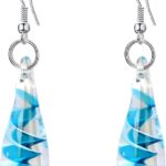 Glass Water Drop Shape Glaze Spiral Dangle Earrings Lampwork Handmade Glass Bead Geometric Earrings for Women Jewelry