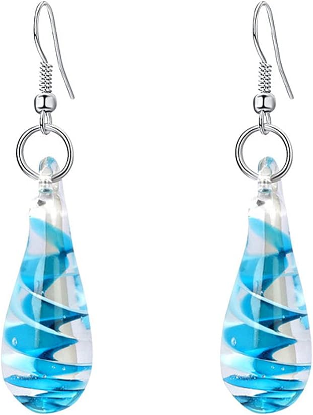 Glass Water Drop Shape Glaze Spiral Dangle Earrings Lampwork Handmade Glass Bead Geometric Earrings for Women Jewelry
