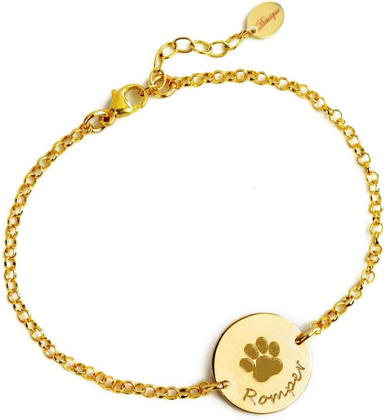Danique Custom Paw Print & Name Bracelet • Actual Photo Engraved Dog or Cat Paw Jewelry • Sterling Silver, Gold Filled Bracelet • Mother’s Day Gift for Pet Mom • Pet Memorial Jewelry for Women [16MM]