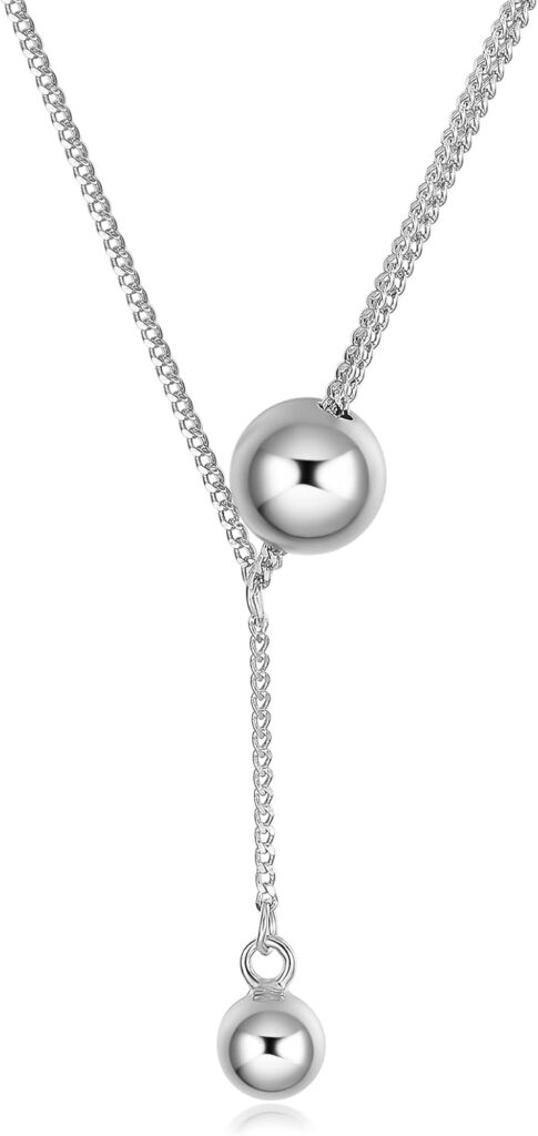 S925 Sterling Silver Pendant Necklace for Women, Wife Jewelry, Mom Birthday Valentines Mothers Day Gifts, Girlfriend Necklaces, Daughter Beaded Ball Jewelry, Anniversary for Her