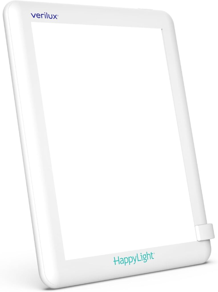 Verilux HappyLight Lucent – One-Touch Light Therapy Lamp with 10,000 Lux, UV-Free, LED Bright White Light & Detachable Stand for Boosting Mood & Improving Sleep
