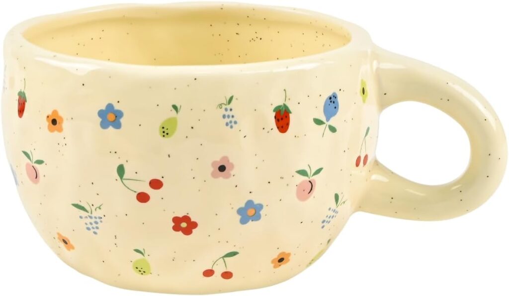 Ceramic Coffee Mug, Creative Flower Fruit Cup for Women Friends, 8.5 oz/250 ml Cute Coffee Mugs for Latte Tea Milk (Cherry and Orchid)