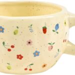 Ceramic Coffee Mug, Creative Flower Fruit Cup for Women Friends, 8.5 oz/250 ml Cute Coffee Mugs for Latte Tea Milk (Cherry and Orchid)