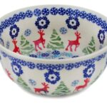 Authentic Polish Pottery Bowl 6-inch in Ring Around The Reindeer Design Handmade in Bolesławiec Poland + Certificate of Authenticity