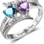 Customized Birthstone Rings for Women – Personalized Mother’s Day Gifts, Mother-Daughter or BFF Promise Rings, Custom Name Engraved Rings for Christmas, Engagement, Anniversary & Friendship Gifts